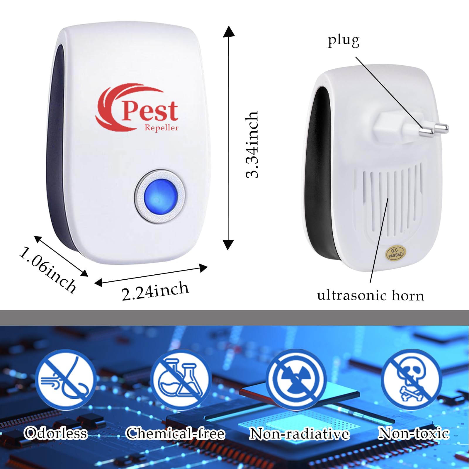 Repelente Ultrasónico de Plagas, 6 Pack Electrónico Repelente Control de Plagas, Repelente Ultrasónico Mosquitos para Anti Mosquitos, Moscas, Ratones, Cucarachas, Arañas, Roedores