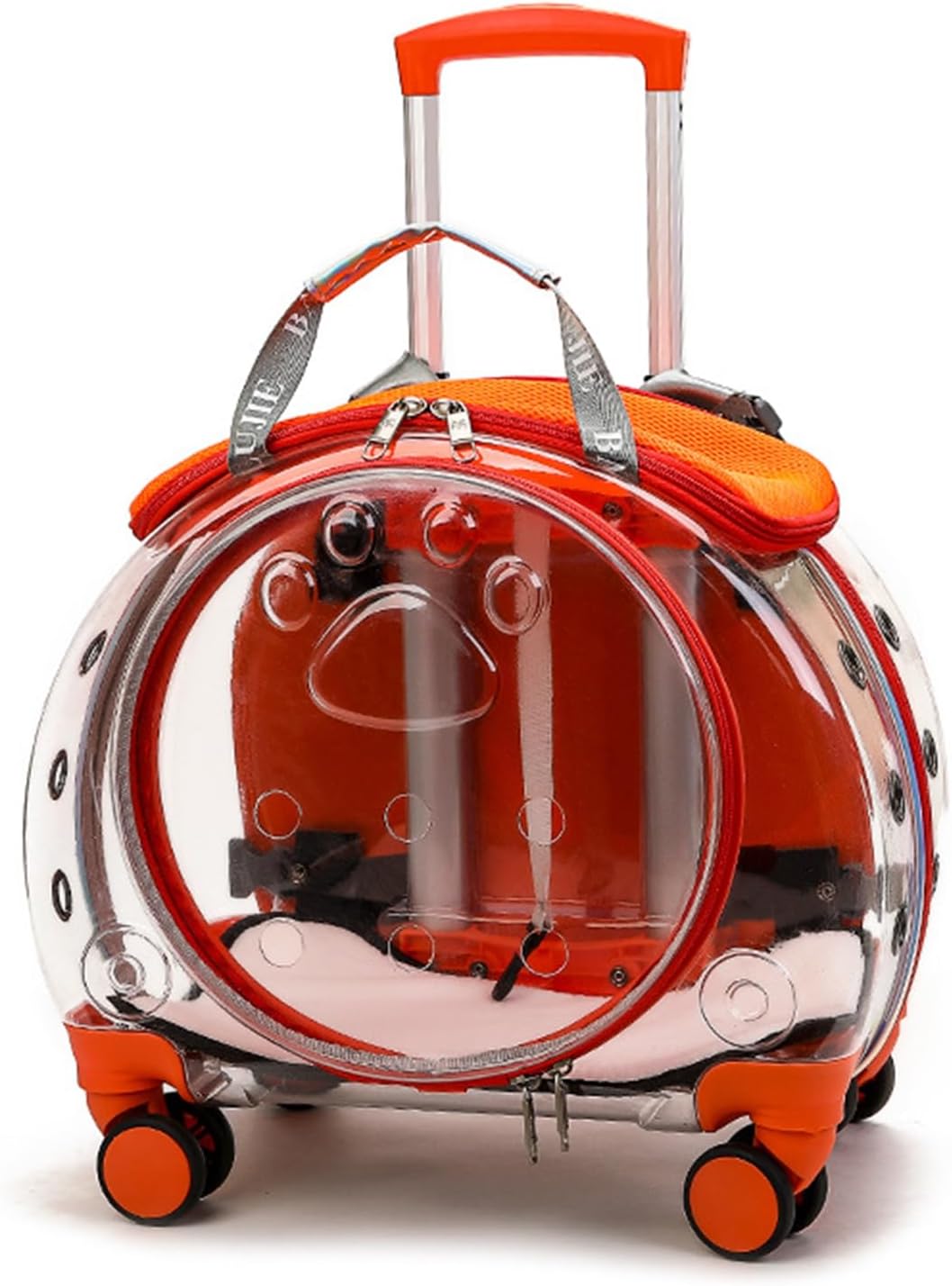 Rolling 4-Wheel Pet Backpack Suitcase for Small Dogs | Transparent & Fully Breathable Hard cat Carrier,Dogs, Cats, Multiple Carrying Options, Perfect for Traveling/Taking a Walk Pink