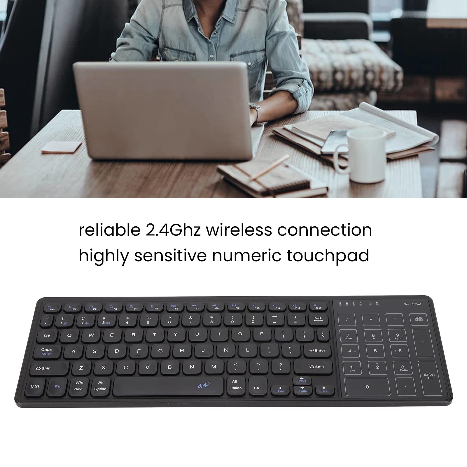 Klawiatura Bluetooth z Touchpadem, 78 Klawiszy Bezprzewodowa Klawiatura Bluetooth 2.4G z 17 Klawiszami Numerycznym Touchpadem, Odbiornikiem Podwójne Tryby Bluetooth Klawiatura Biurowa(Czarny)