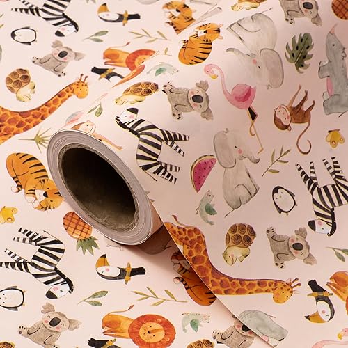 Miniatura 20 de WRAPAHOLIC Rollo de papel kraft para envolver regalos de baby shower - Rollo mini - 17 pulgadas x 16.5 pies - Papel de regalo con animales del
