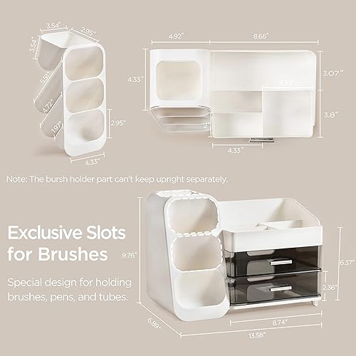 Miniatura 4 de HBlife Organizador de maquillaje con soporte para brochas para tocador, organizador grande de plástico para encimera de baño, almacenamiento para el