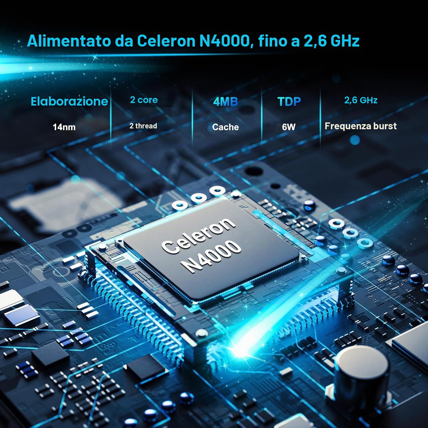Notebook Portatile 14,1” | Celeron N4000 Dual-Core, 6GB RAM, 128GB SSD, 1366 X 768 UHD, Design Senza Ventola, Wi-Fi & Bluetooth, Mouse Incluso