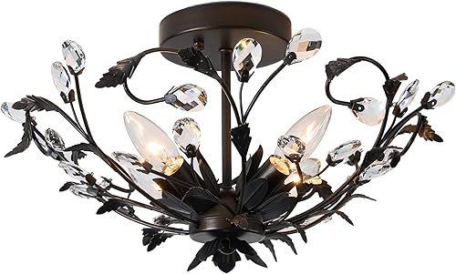SONLA Lámpara de techo, lámpara de techo de cristal vintage, lámpara de techo de ramas de cristal para pasillo de cocina, lámpara de techo negra de