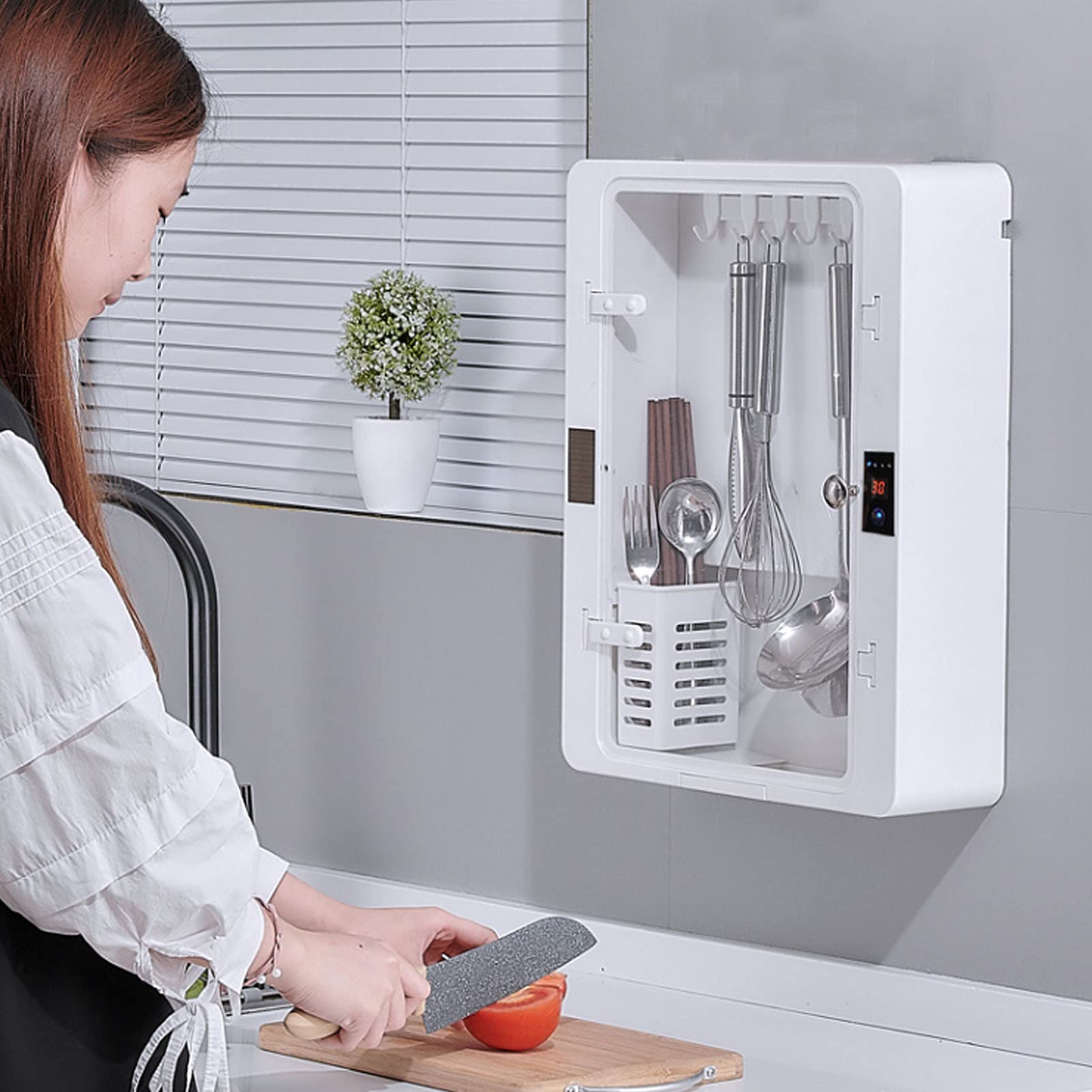 Máquina de palillos de tenedor de desinfección para colgar en la pared, soporte para cuchillos y utensilios, secado por aire caliente y ultravioleta para el hogar, desmontable para una fácil limpiez