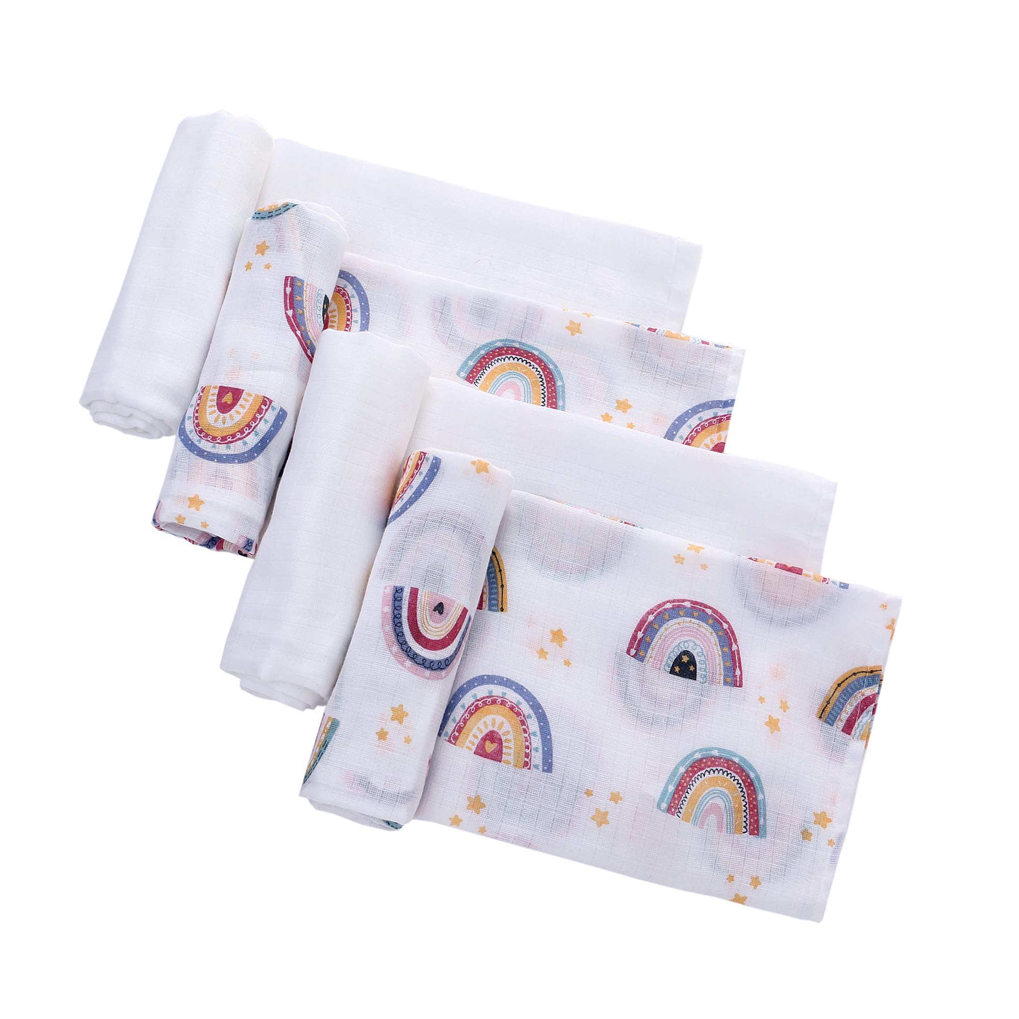 LAT Muslin Cloths for Baby 4 Pack 70 * 70cm Baby Muslin Squares Burp Cloths for Newborns 100% Cotton Soft and Breathable Washcloths Muslin Swaddle Blanket for Newborns (Stars+White)