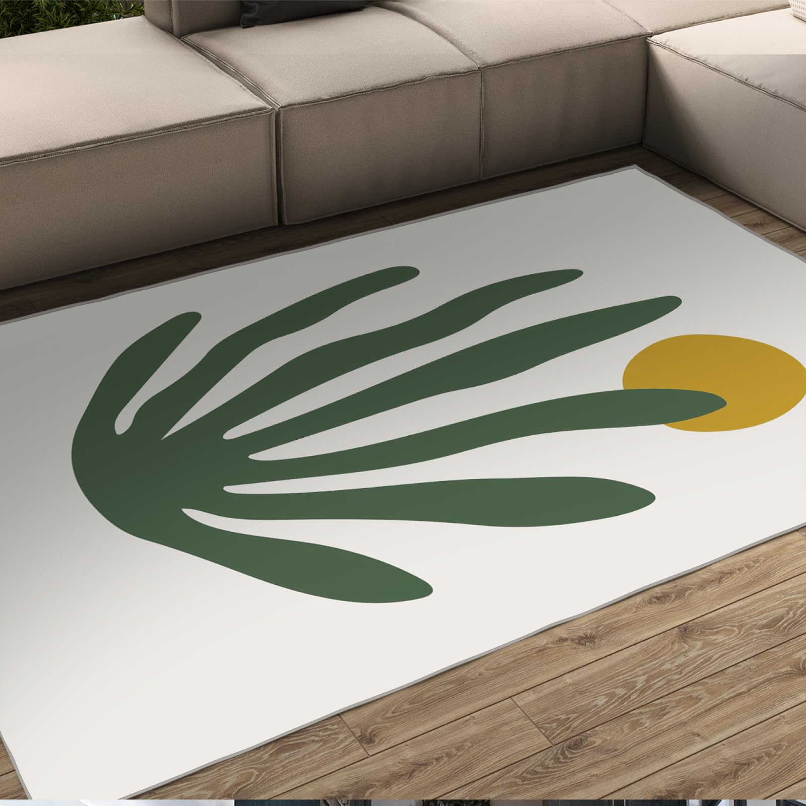Tapis algues de sol antidérapant et lavable 180x270cm style Matisse vert olive