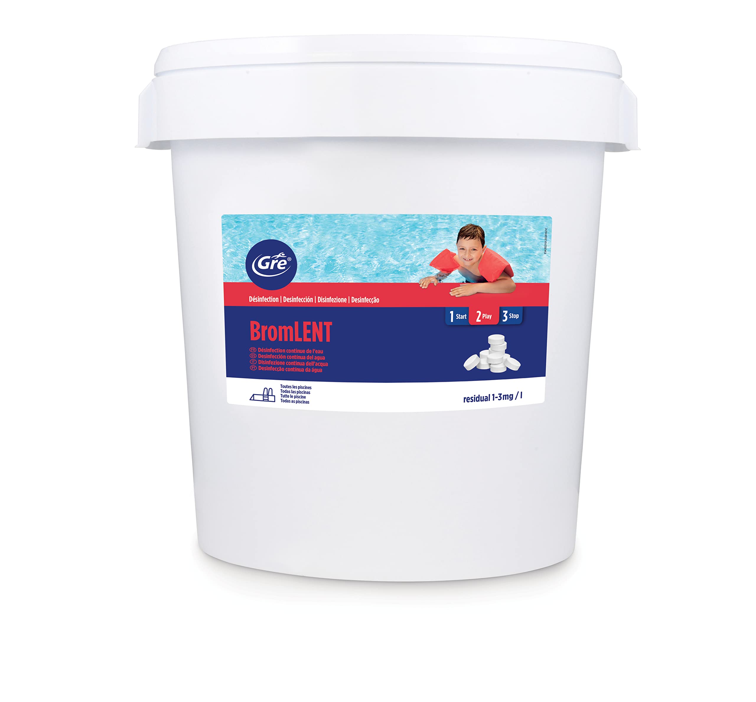 GRE 76024 - Brome en Pastilles. Désinfection efficace de l’eau de la piscine sans chlore, sans odeurs ni irritations. Idéal pour piscines et spas – 5 kg.