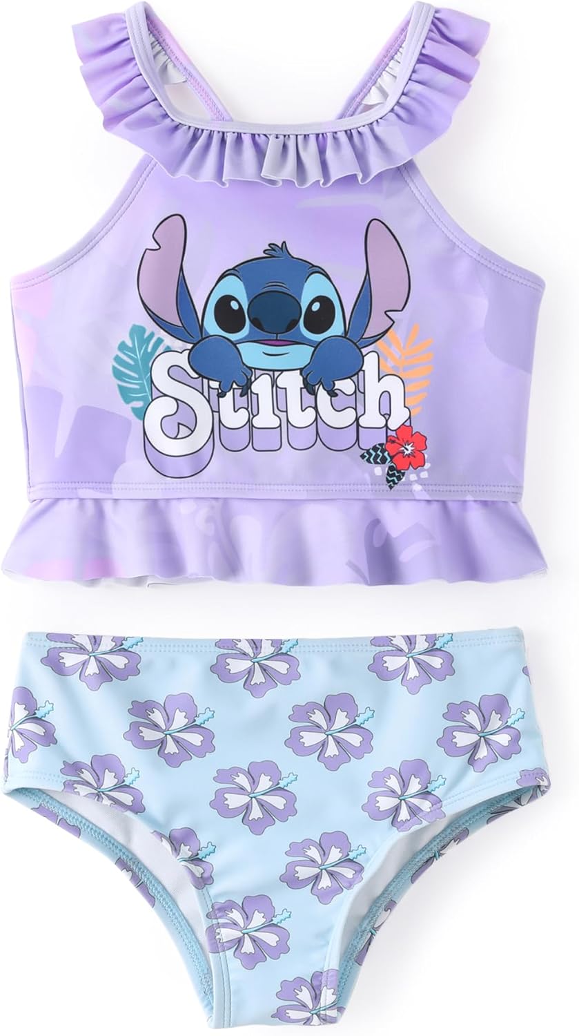 Disney Elsa Princess Toddler Girls Two Piece Tankini Top and Bow Tie Bikini Bottom Beach Swimwear Set