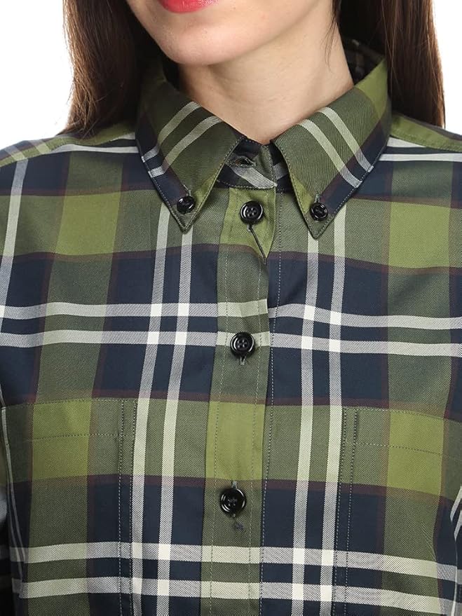 18098　バーバリーロンドン　レディース　長袖シャツ　茶色チェック　Ｌ 18098バーバリーロンドンレディース長袖シャツ茶色チェックL