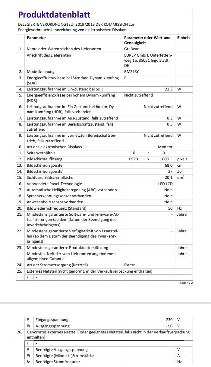 GreBear 27 Zoll LED Monitor IPS Panel FHD Computer Monitor 1080p 75Hz