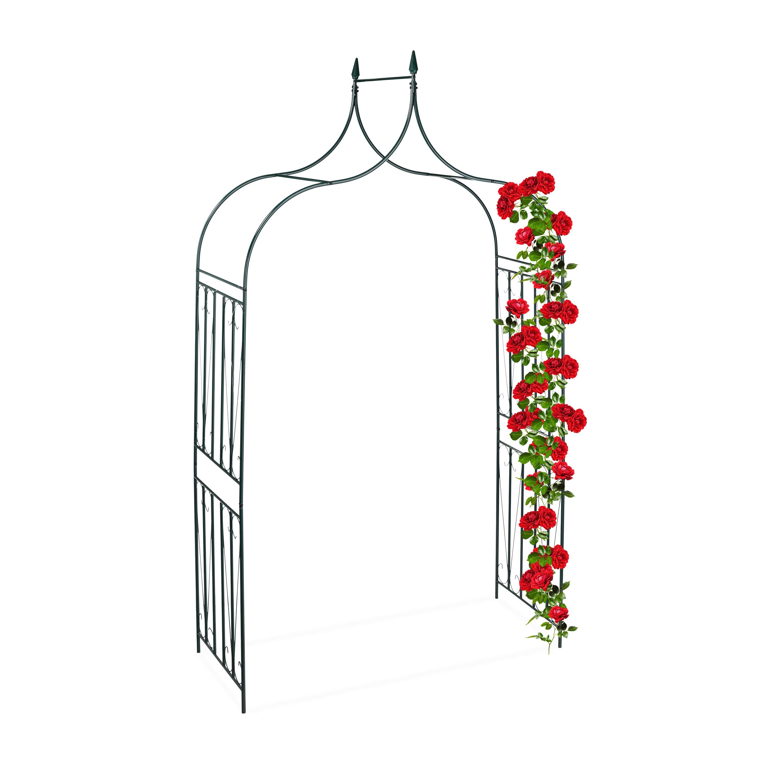 Relaxdays, vert foncé Arcade de rosiers en métal, Arche pour plantes grimpantes, pointes, H x L X P: 270 x 144 x 60 cm
