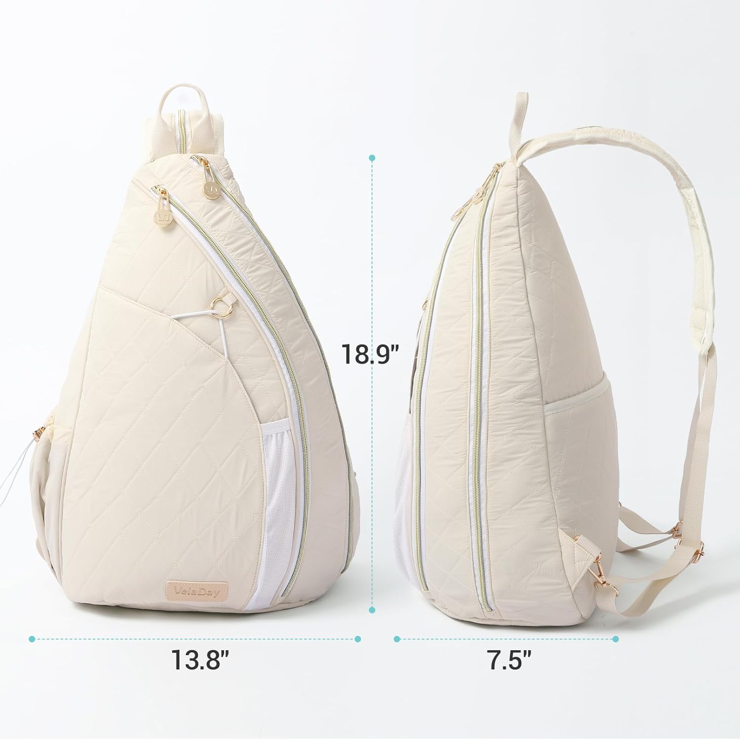 Pickleball Bag for Women Chic Quilted Sling Bag, Fits 2 Paddles, Lightweight Weatherpoorf for Court & Daily Use, Beige