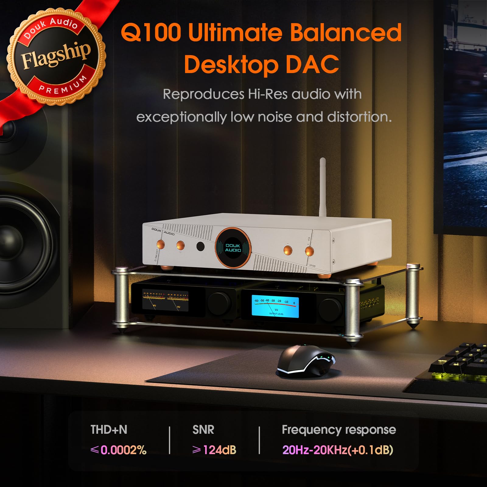 Douk Audio Q100 Balanced DAC: Hi-Res-DAC mit AK4499EX und AK4191 (PCM 768 kHz/32 Bit & DSD512) – Bluetooth 5.1 LDAC – XLR-/Cinch-Ausgänge für Audiophile und den Studioeinsatz