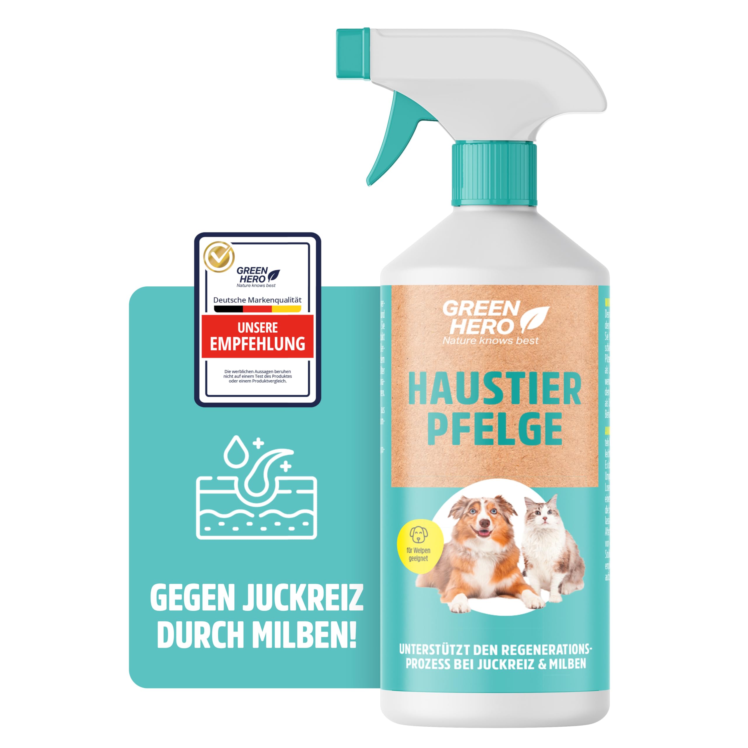 Green Hero Mittel gegen Juckreiz bei Milben 500 ml für Hunde & Katzen | Haustierpflege Spray unterstützt den Regenerationsprozess bei Grasmilben Milben Räude Reizungen Läusen Anti Juckreiz