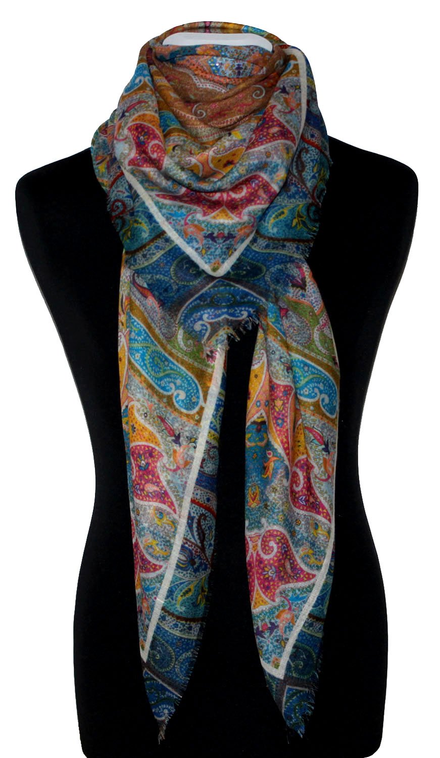 Lorenzo Cana - Luksusowa chusta damska XXL w 50% z kaszmiru i 50% jedwabiu, misternie wielobarwny nadruk, 140 x 140 cm, paszmina chusta na kopertę szal szal etola kolorowa, wielokolorowa, 140 x 140 cm