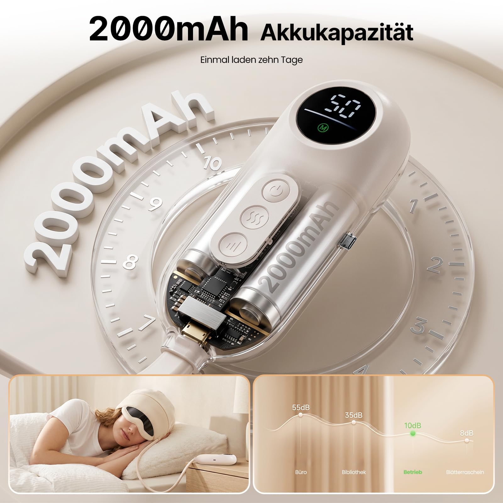 Kopfmassagegerät Elektrisch 2 in 1 für Kopf und Augen 6 Zonen Knetmassage 6 Stufen Wärme Sichtfenster Kabellos Tragbar Entspannung Kopfschmerzen Augenpflege Geschenk Männer Frauen