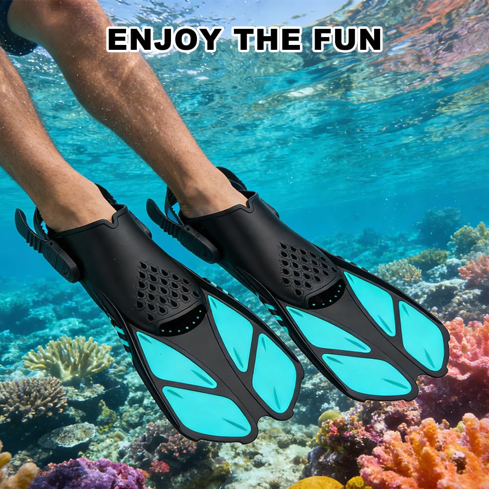 Palmes de natation réglables pour adultes et enfants, palmes de plongée et palmes de plongée, compactes et confortables avec talon ouvert