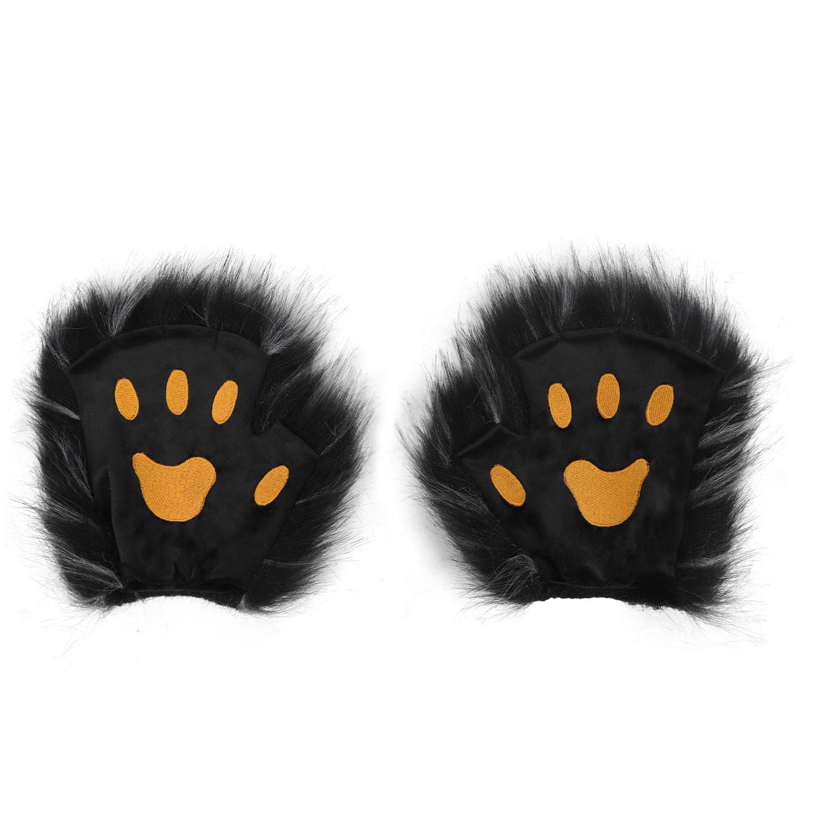Furry Faux Fur Cat Paw Gloves Halloween Costume Animal Bear Wolf Claw Fingerless Mittens Hairy Hands Winter Warm Plush Half Finger Gloves Thermal Handwear for Adult Halloween Cosplay Fancy Dress Party
