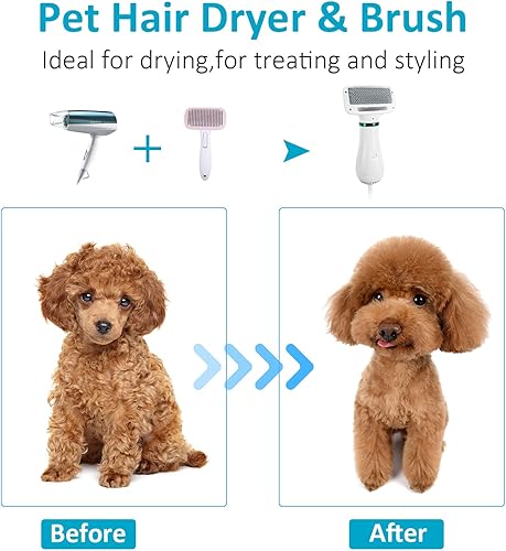 Miniatura 3 de Secador de pelo para mascotas, secador de pelo 2 en 1 con cepillo deslizante, secador de pelo para perros con 2 cepillos ajustables de ajuste de
