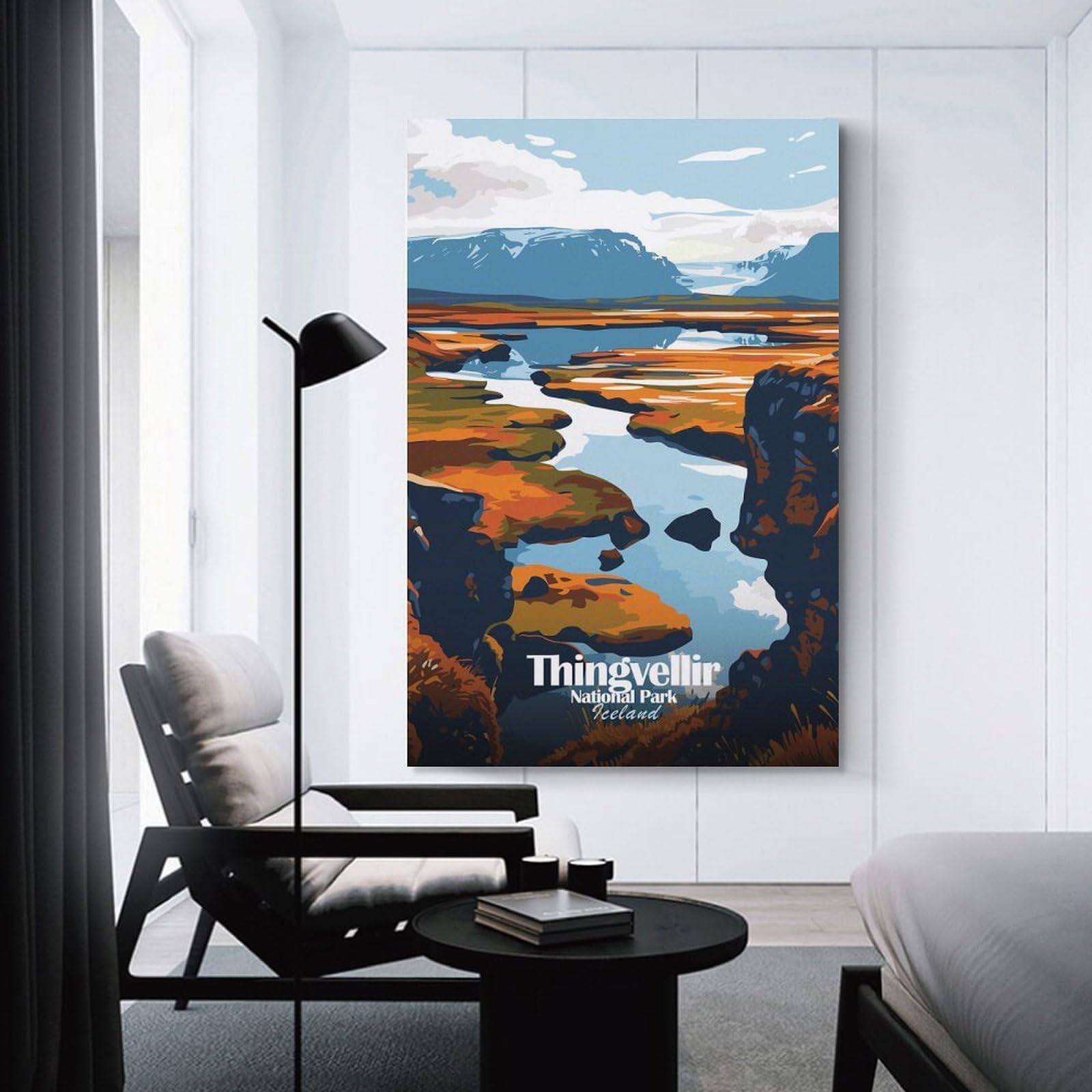 Junmoney Thingvellir National Park Iceland Landscape Canvas Wall Decor, 24x36inch(60x90cm), for Art Walls, Layered Displays Or Homes, Home Wall Art for Statement Displays