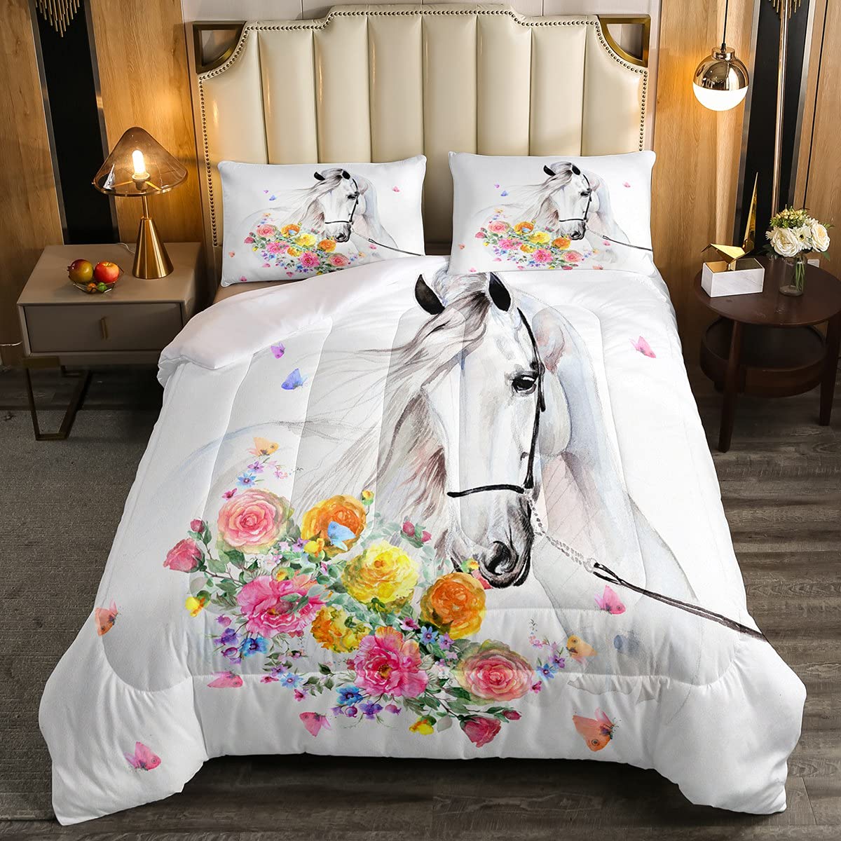 Homemissing Set di biancheria da letto per bambini con stampa di farfalle e farfalle, set copripiumino per ragazzi con bellissimo copripiumino con farfalle e animali, viola e bianco, decorazione per