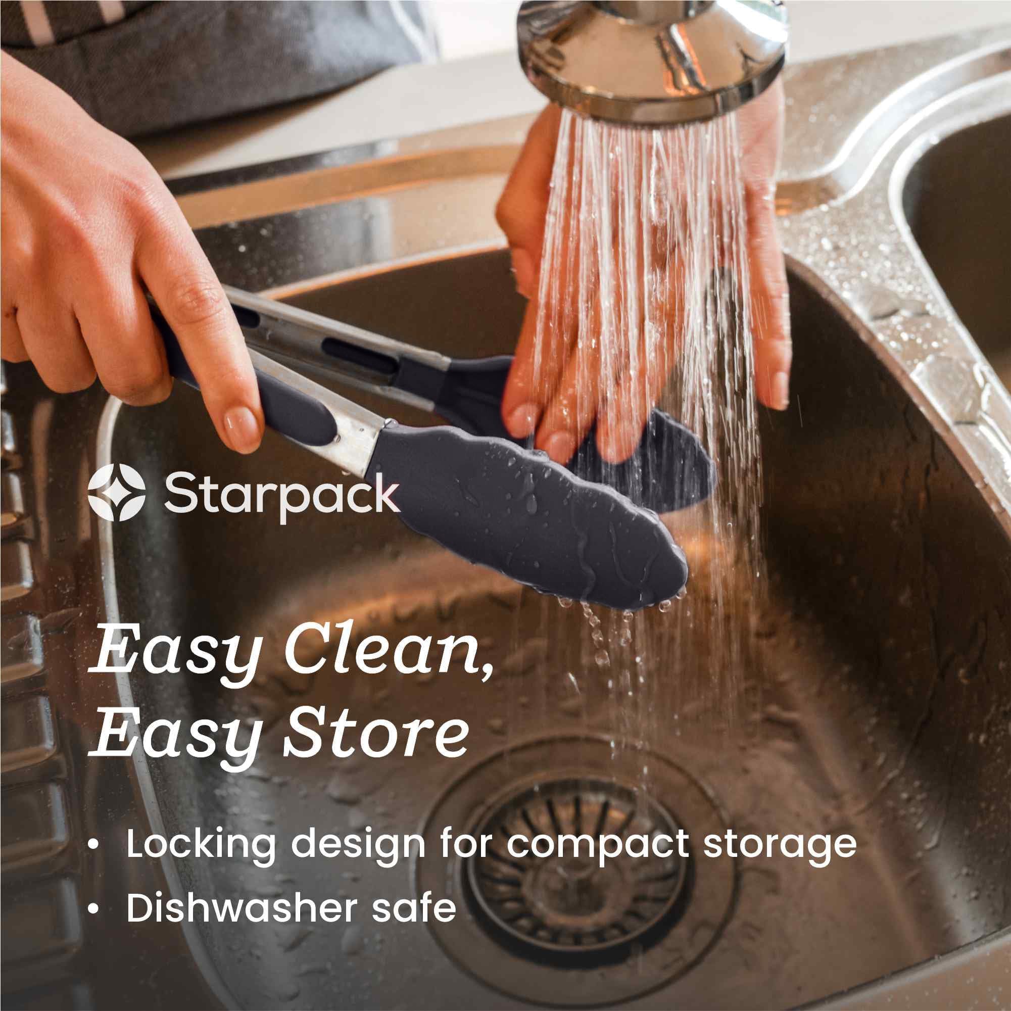 StarPack Juego de pinzas de cocina de silicona premium (22,8 cm y 30,5 cm, gris y negro), pinzas de acero inoxidable para cocinar con puntas de silicona, antiadherentes, pinzas de silicona resistentes
