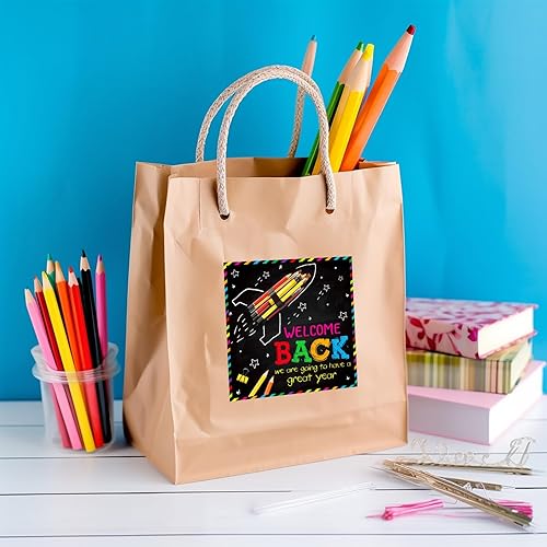 Miniatura 3 de D24TIME 36 calcomanías de bienvenida de regreso a la escuela de 4 pulgadas, calcomanías espaciales para el primer día de escuela, etiquetas de