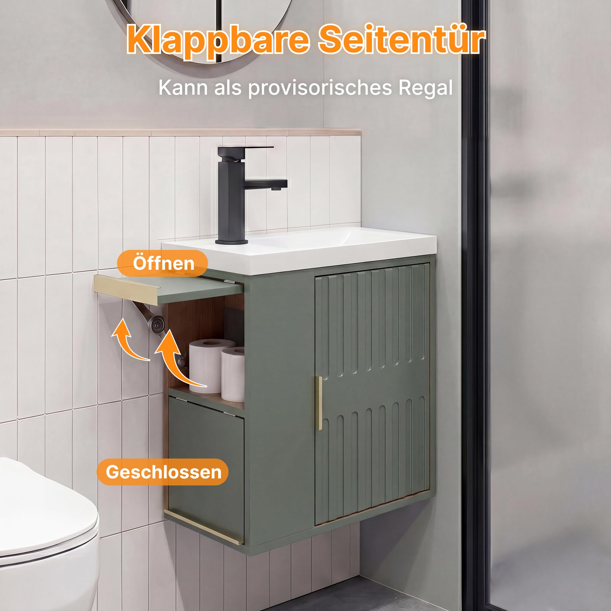 UEV Waschbecken kleine mit Unterschrank hängend 50,5 cm Grün