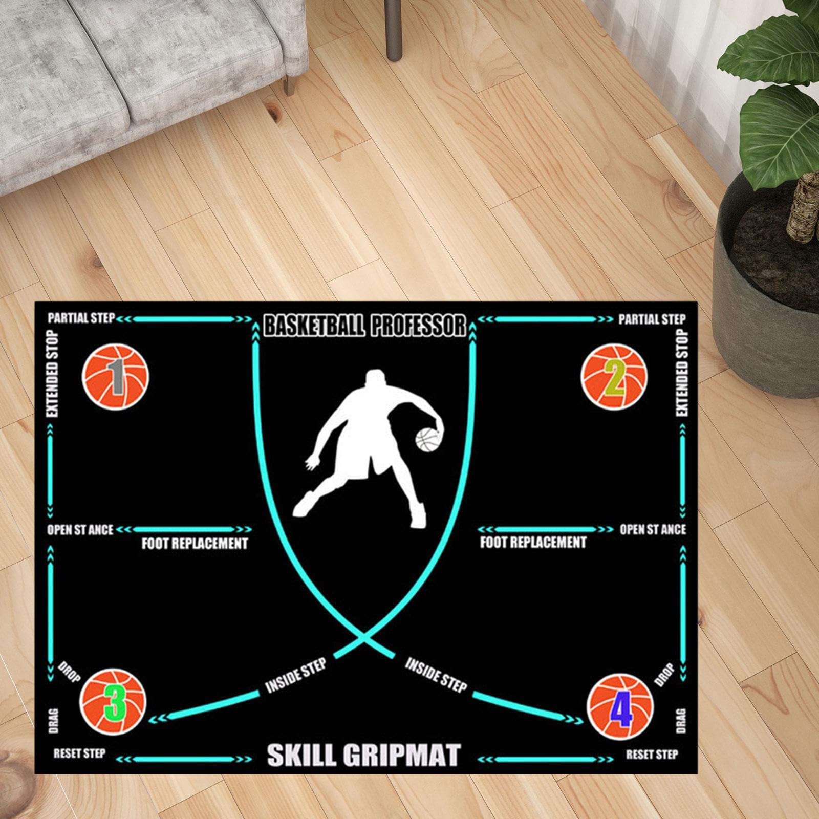 Colaxi Basketball Footwork Mat Basketball Training Mat Silent Antislip Basketball Skills Training Equipment Basketball Footstep Mat, Blue Line with Strap