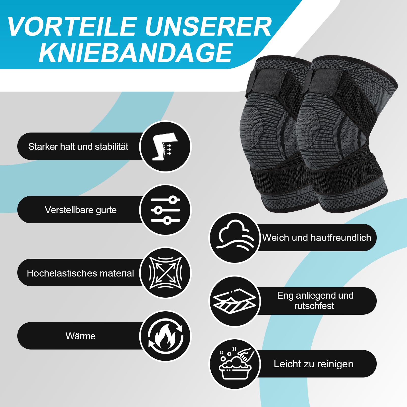 Kniebandage xxxl übergewicht für Dicke Oberschenkel Einstellbar Kniebandage Große Größe 4xl 5xl für Dicke Beine Damen und Männer Sport Kniestütze für Fitness Joggen 2 Stück (Schwarz, 5XL)
