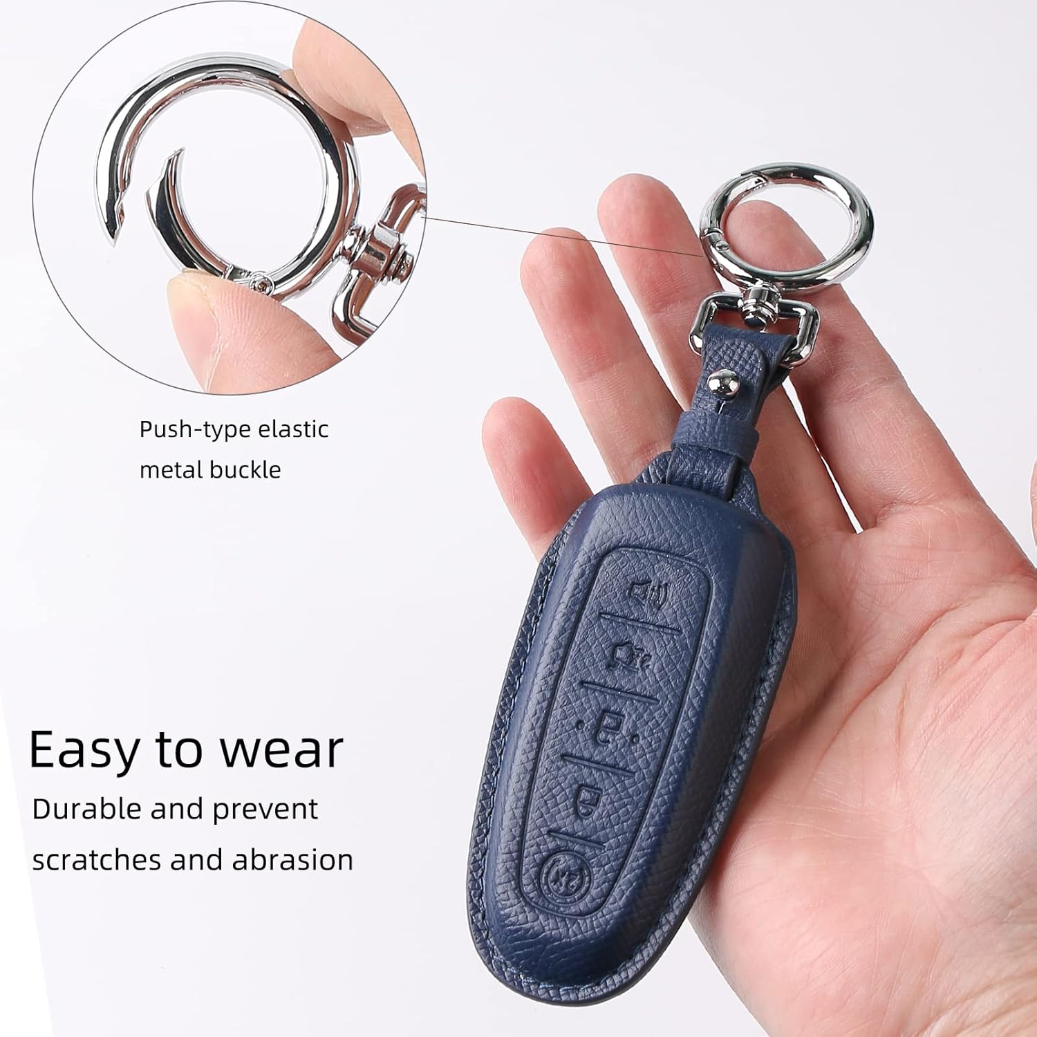 Leather Key Fob Cover Case,Key Shell Case Compatible for Ford C-Max Edge Escape Expedition Explorer Flex Focus Taurus Lincoln MKS MKT MKX (Blue)