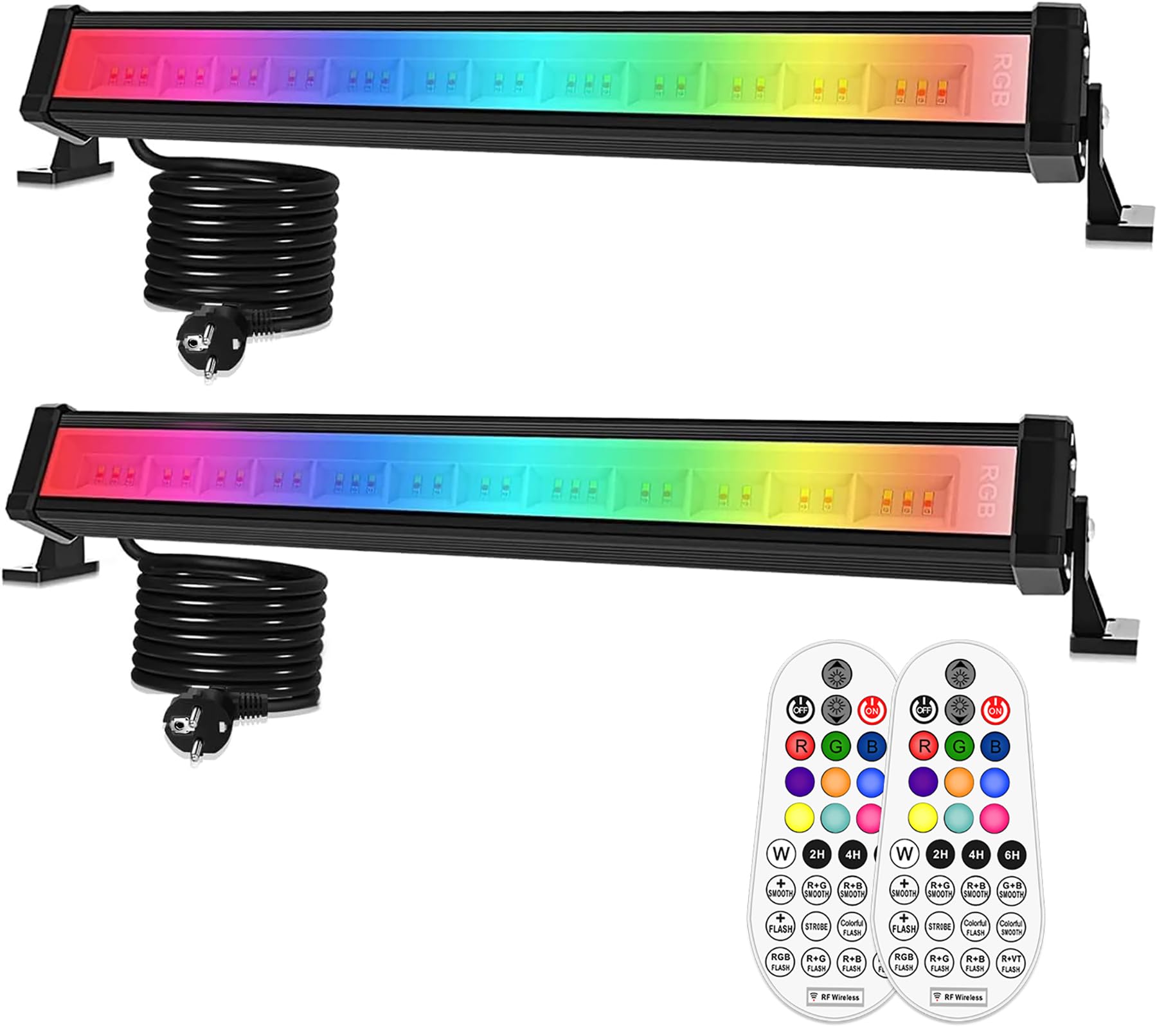 MEIHUA 42W RGB Strahler Außen 10 Farben 6 Helligkeit 30 Modi IP66 Wasserdicht Wallwasher LED Bar Lichteffekte mit Fernbedienung Partylicht für DJ Home Bühnenlichter Weihnachten Halloween 2 Pack