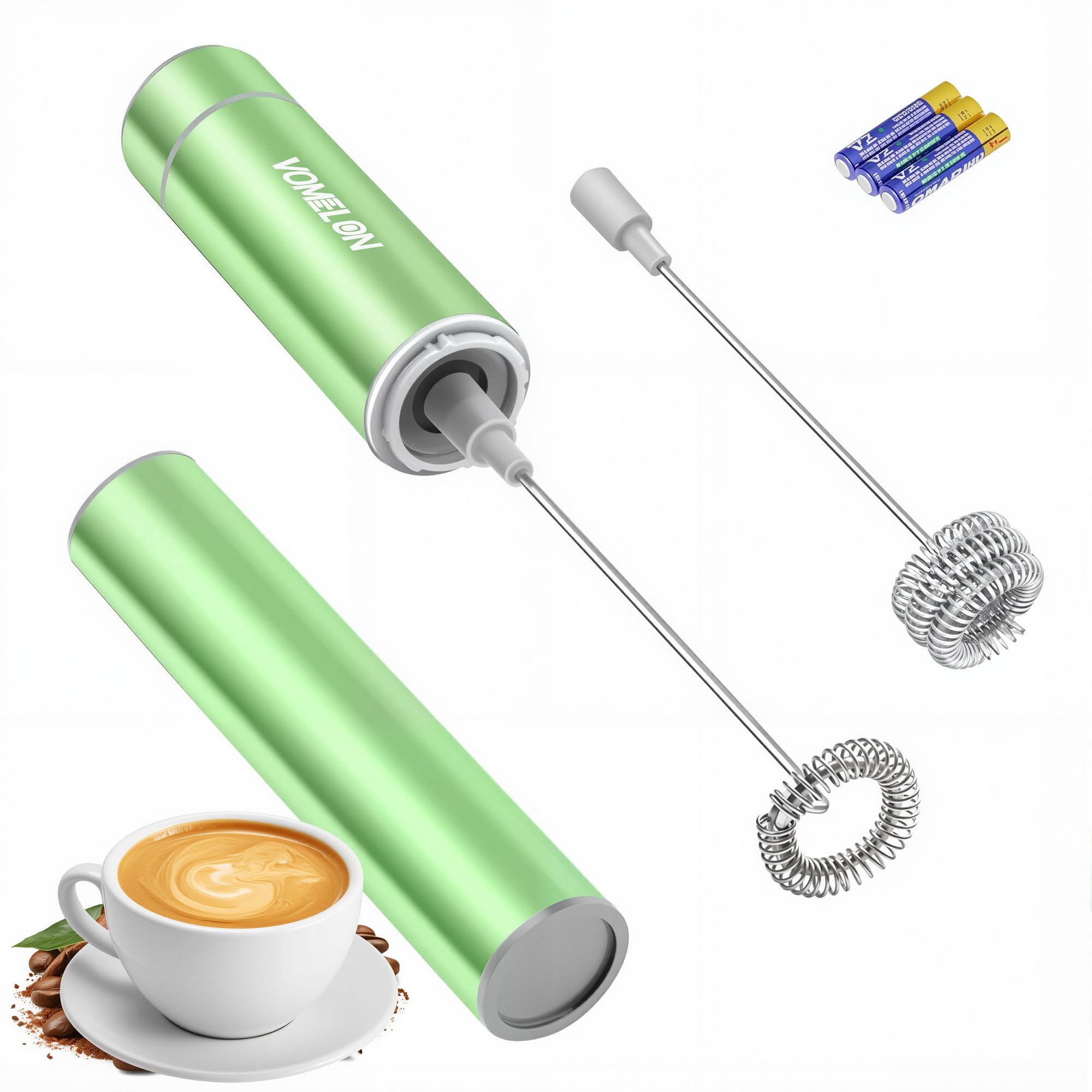 Espumador eléctrico de leche de mano, mezclador de bebidas de café de viaje, baterías incluidas, batidor de acero inoxidable 304 para capuchino con leche, café a prueba de balas, chocolate caliente,