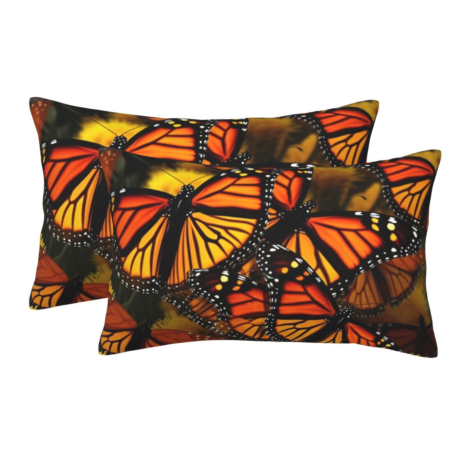 2 Pack Standard Size Pillow Cases for Hair and Skin Soft Breathable Pillow Case Covers with Hidden Zipper Monarch Butterflies Pillowcase 20"x30" Pillow Cover for Sleeping Gift