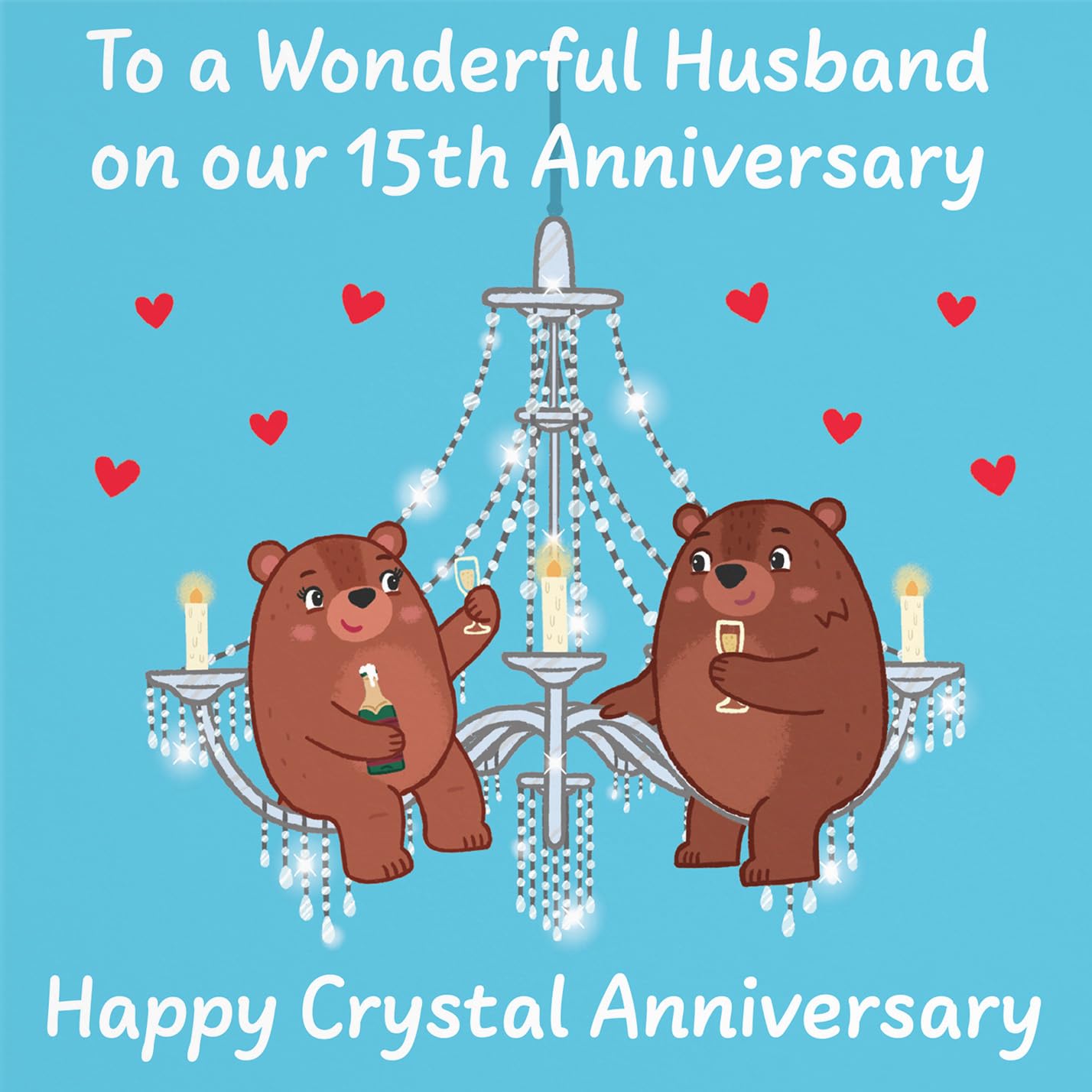 Hunts England - Husband 15th Anniversary Card - Crystal Anniversary - 15 Years - Cute Fun Bears Card - Love Story Collection - Image 2