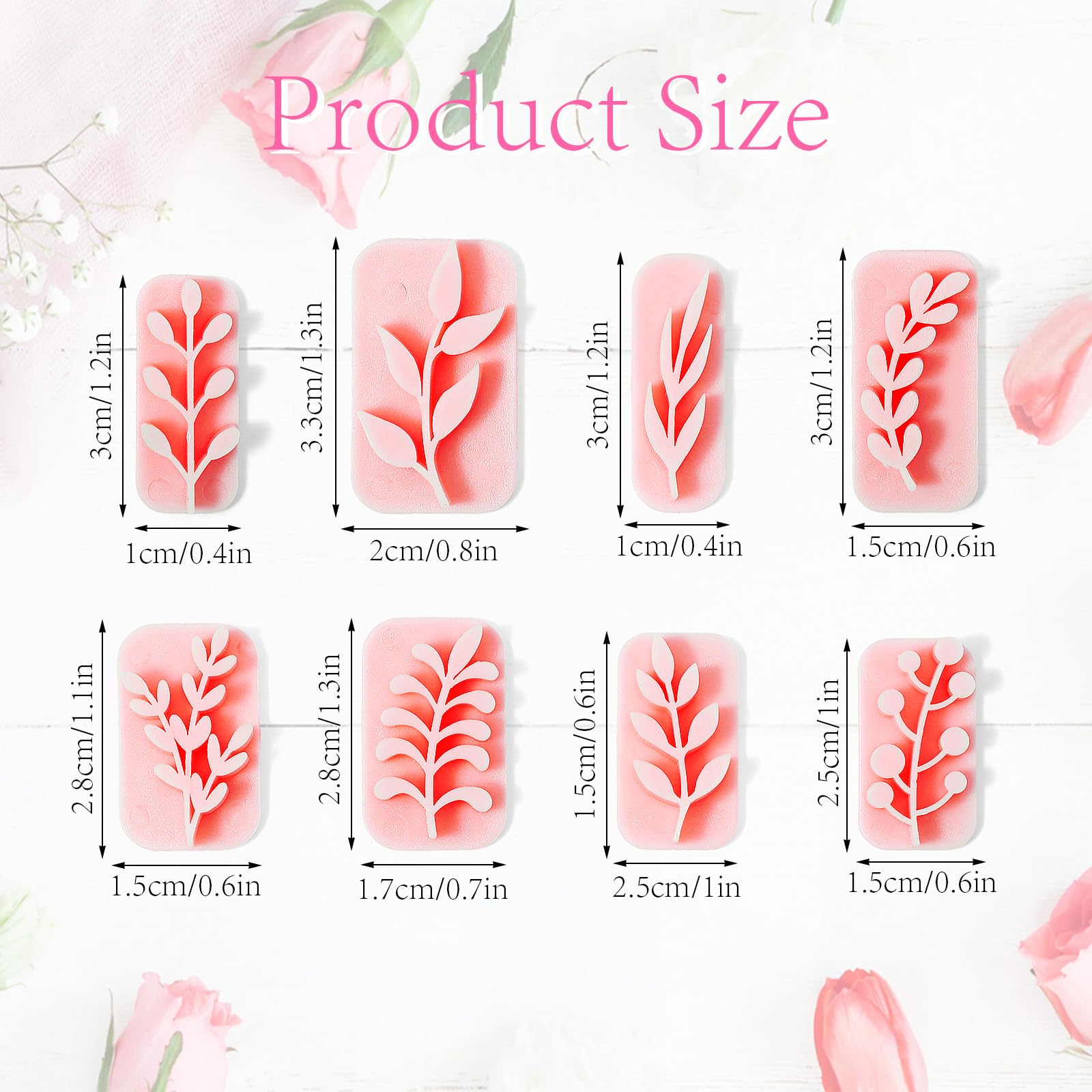 8Pcs Leaves Clay Stamps, Pink Plant Polymer Clay Cutters, Mini Leaf Shape Clays Cutters for DIY Jewelry Earring Making Craft(8 Shapes)