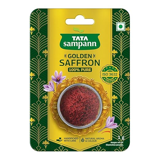 Tata Sampann Golden Saffron, 1g, Natural Aroma & Colour, Pure Kesar, ISO 3632 Tested