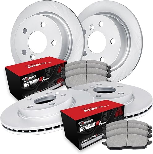 R1 Concepts Kit de frenos y rotores traseros delanteros  Pastillas de freno delanteras y traseras Rotores y pastillas de freno  Pastillas y rotores