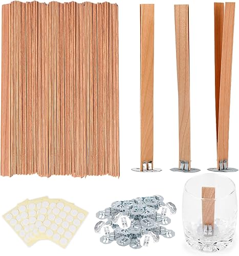 400 mechas de vela de madera de cerezo sin humo llama de larga duración se quema fácilmente núcleos de vela naturales con soporte y puntos de