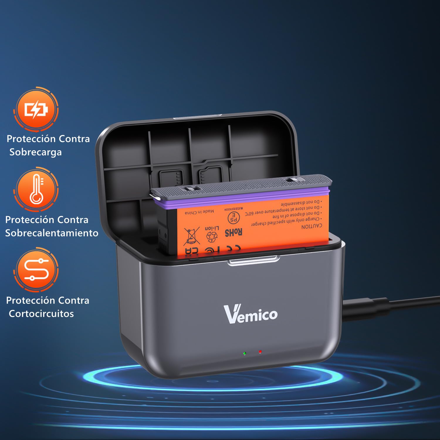 Vemico 360 X5 Cargador de Batería Kit 2 X 2800mAh 360 One X5 Baterías LED de 2-Canales Tipo-C Interfaz de Carga X5 Cargador para 360 One X5 Cámara(Atención: No es Resistente al Agua)