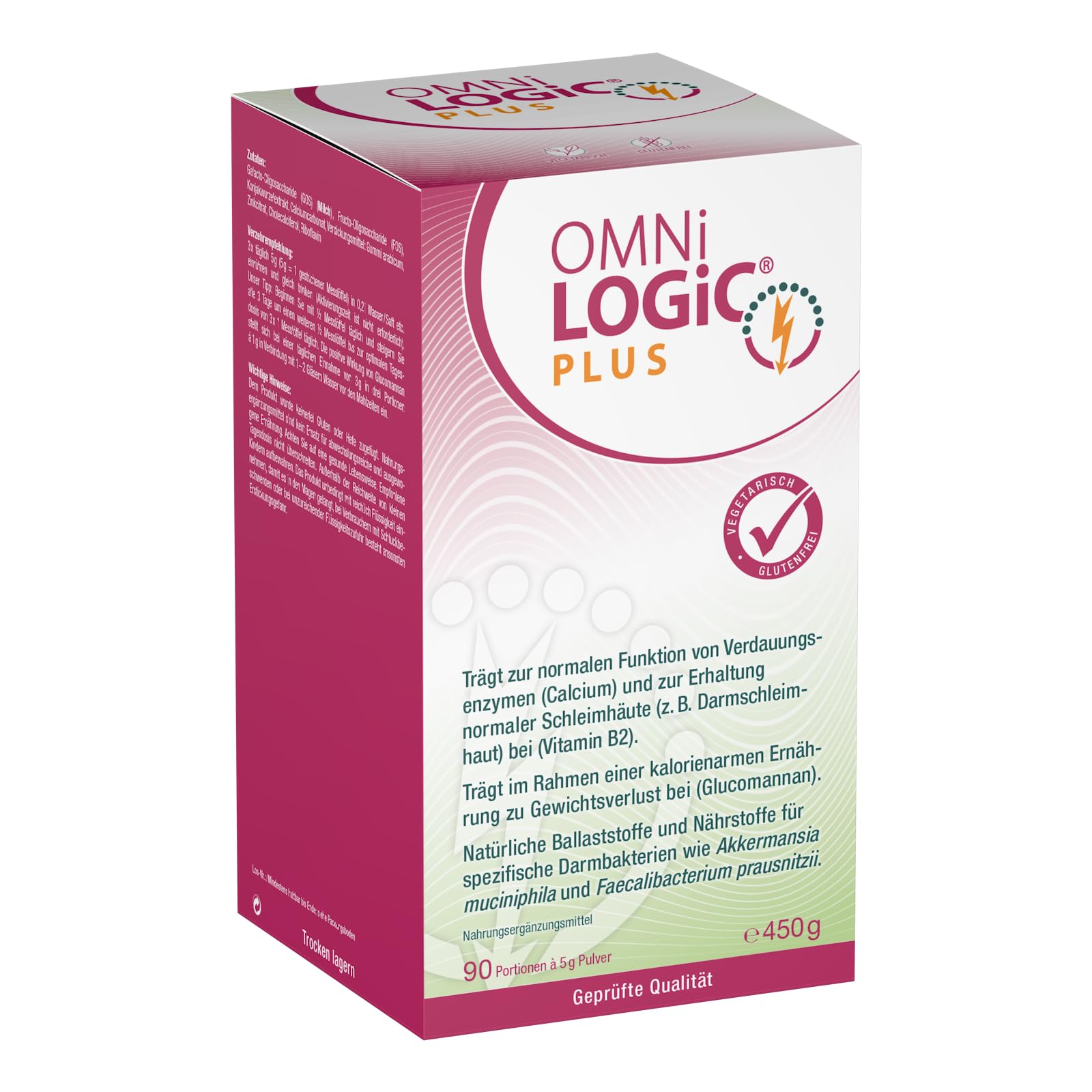 OMNi LOGiC PLUS | Natürliche Ballaststoffe und Nährstoffe für spezifische Darmbakterien | Mit Glucomannan | Pulver | Vegetarisch | Glutenfrei | 90 Portionen (450 g)