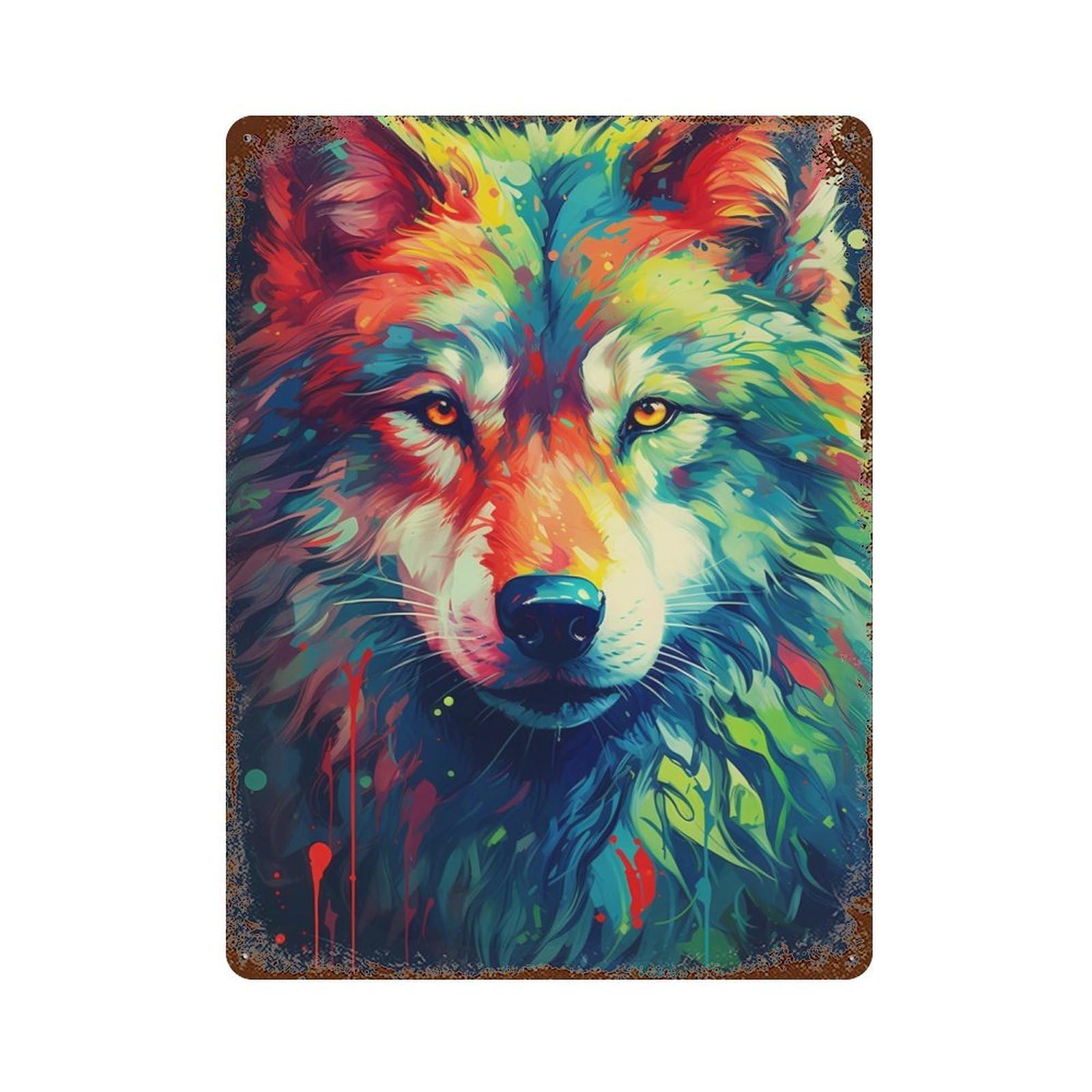 Distressed Metal Wall Sign Wolf Color 15.7"x11.8", Vintage Wall Decor for Cafe, Home Bar And Lounge Decor
