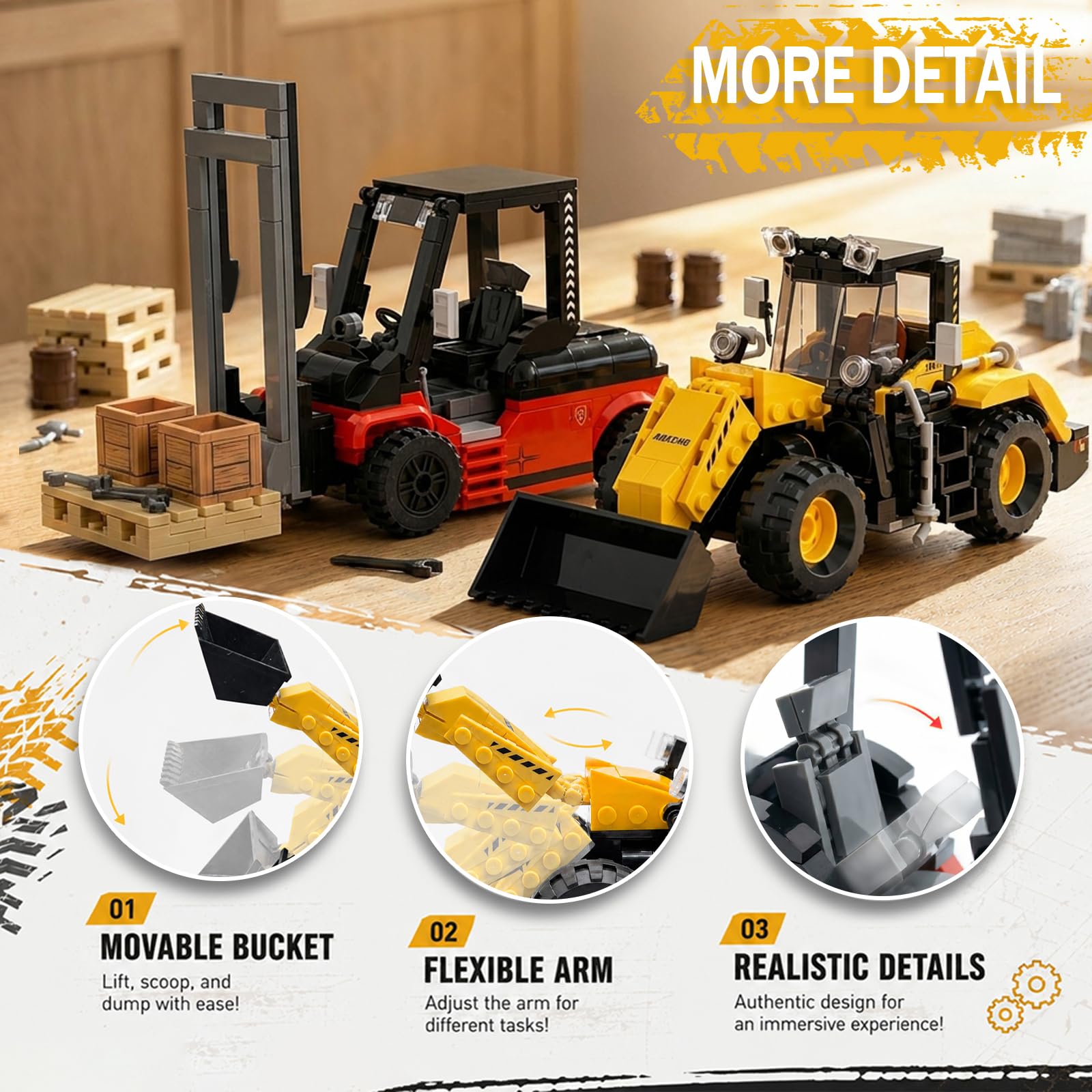 Set di costruzione di carrelli elevatori e kit di costruzione del caricatore, set di costruzione per adulti, 14+, decorazione per ufficio domestico, regalo ideale, 680 pezzi