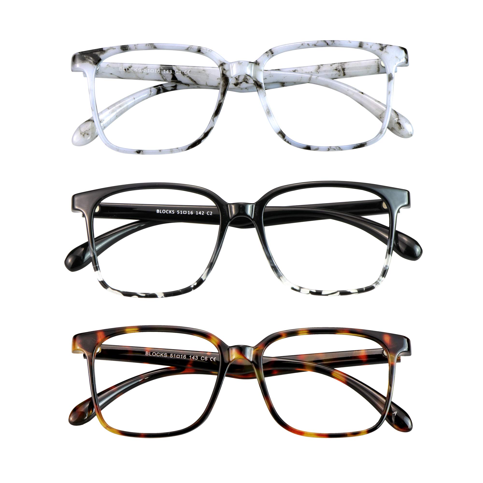 Blue Light Blocking Glasses 3 Pack Square Frame Computer Gaming Reading Glasses Men Women Anti Eyestrain