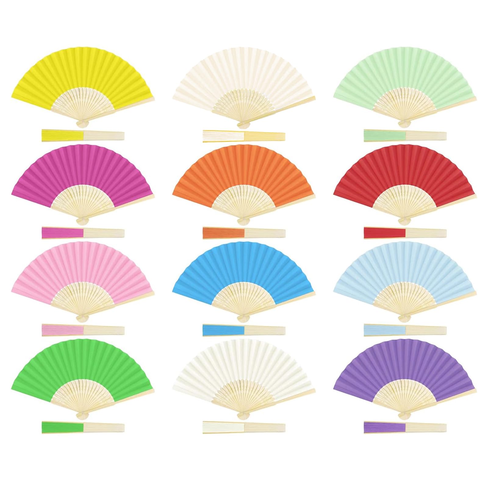 Luckwaii Hand Fan Folding Wedding Fan 12 Pcs Paper Fan Silk Fabric Bamboo Ribs Handheld Fan, Chinese Fan Folding Fan for DIY Wall Decoration Dancing Photo Props Christmas Party Wedding Favours