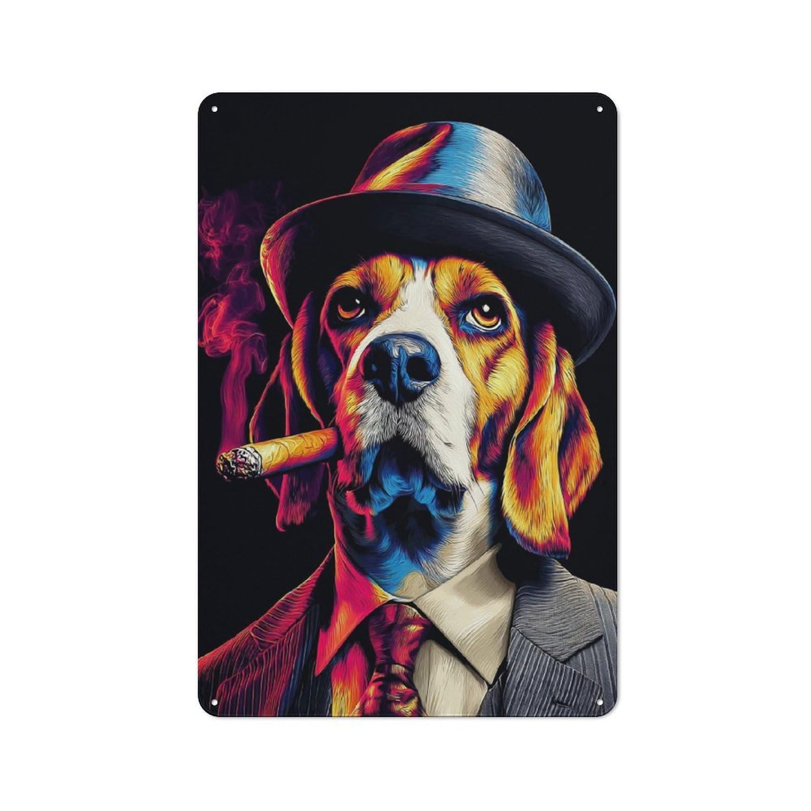 Junmoney Stylish Dog In Suit Smoking Cigar Metal Sign 30X20cm With For Hallway Wall, Rustic Decor, For Furnishing A New Hallway With Rustic Decor