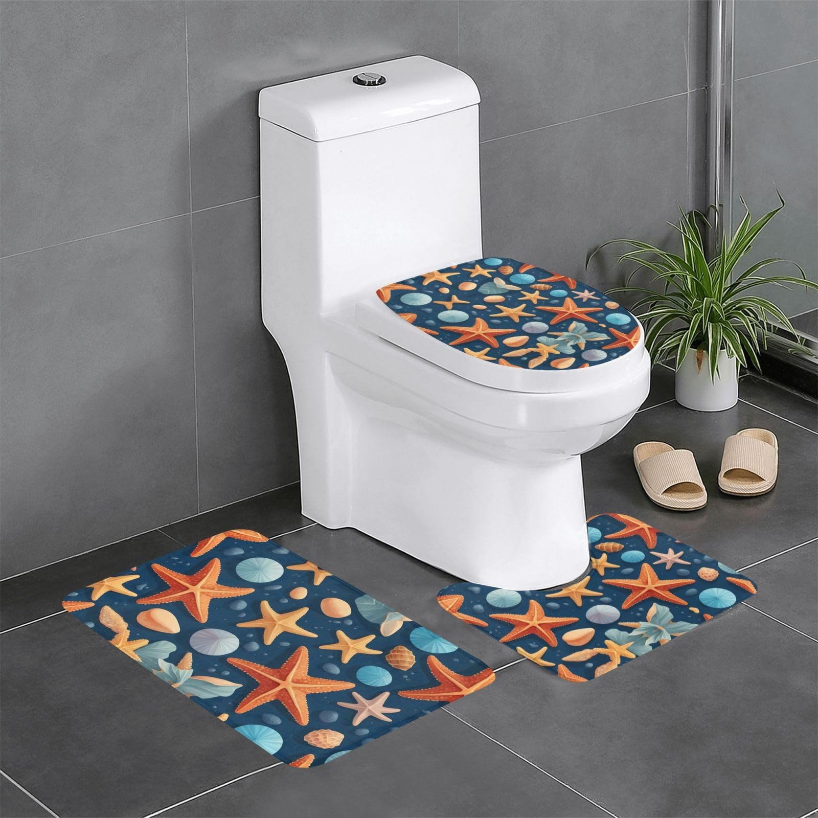 Tapis de bain antidérapants pour coiffeuse baignoire et WC style bord de mer
