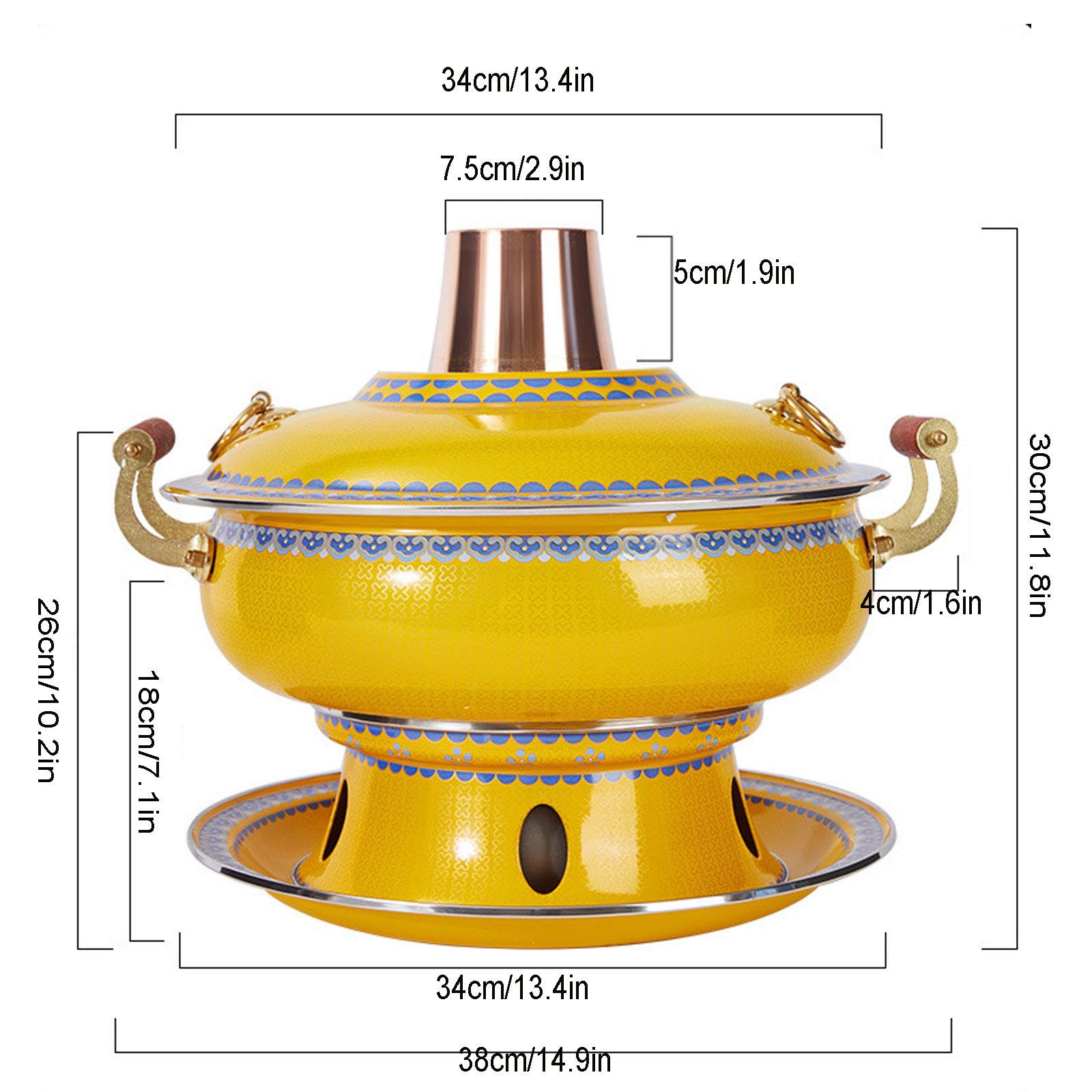 UNYQBFKM Cloisonné Copper Hot Pot, Chinese Copper Hot Pot Old Beijing Shabu Shabu Hot Pot for Kitchen Catering Parties Hotels Dining,B-34cm