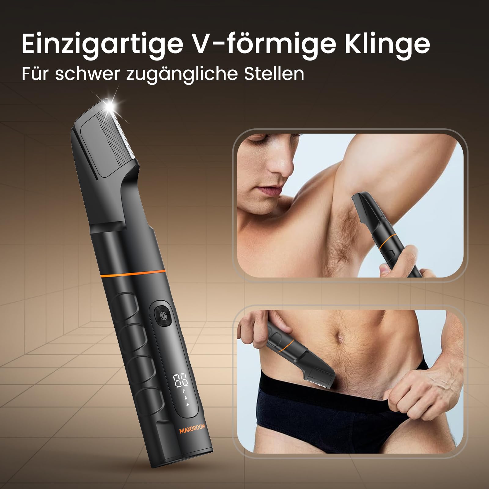 5-IN-1 Intimrasierer Mann, MAXGROOM Körperrasierer Herren mit Ladestation, IPX6 Wasserdicht Rasierer Herren Elektrisch für Intimbereich, Körper, Bart, Achseln, Hoden und Leisten, 120 Min Akkulaufzeit