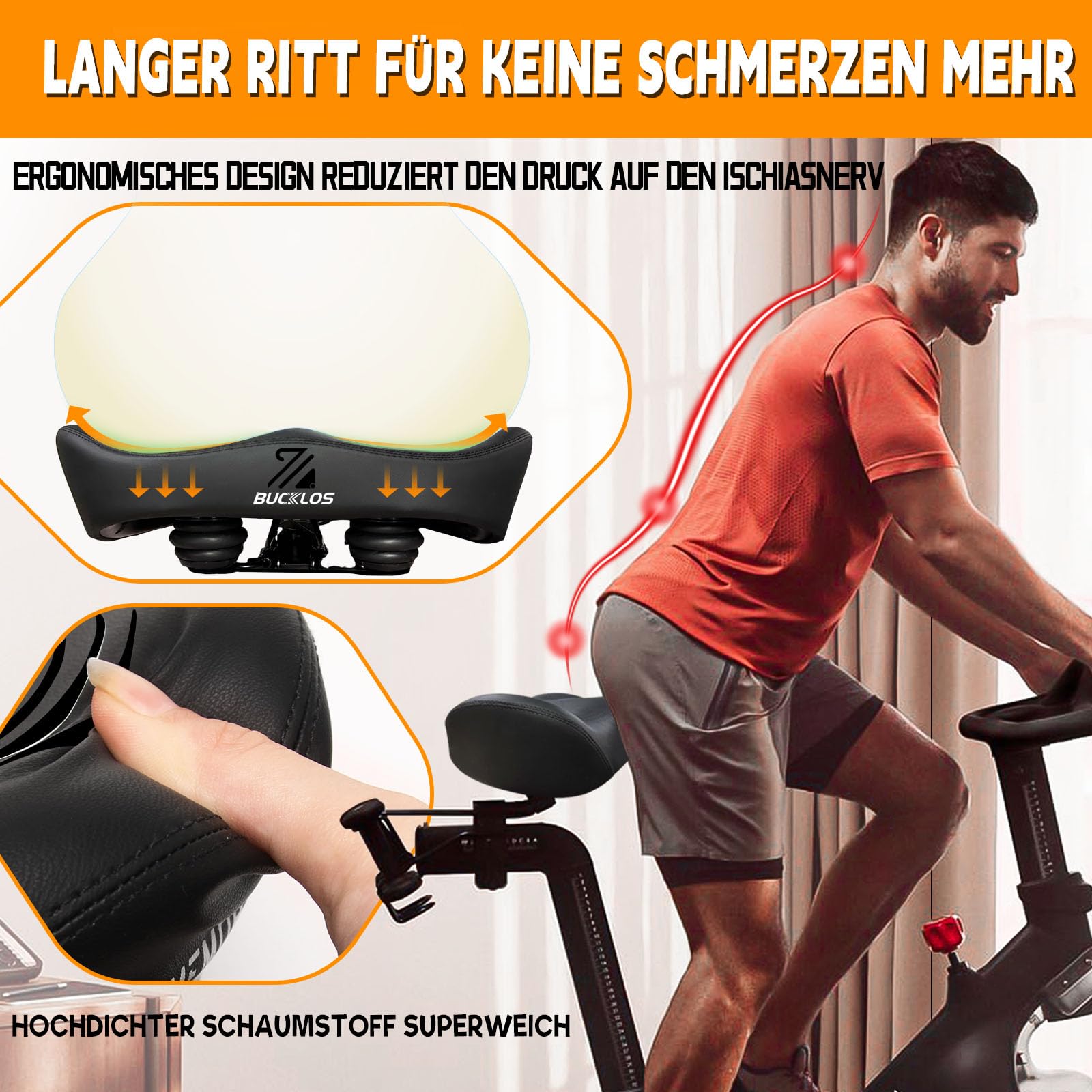 Coussin de selle de vélo extra large confortable pour homme et femme – Grand siège rembourré en mousse souple pour vélo d'appartement, peloton, vélo électrique, vélo stationnaire, vélo